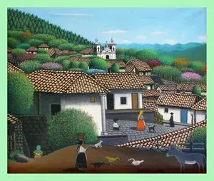 Jose Antonio Velasquez, View from House - San Antonio de Oriente, Oil on  Canvas