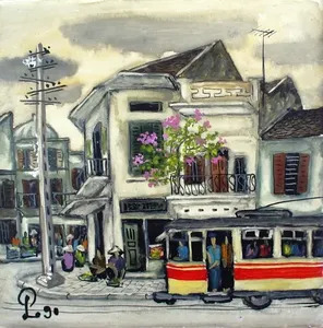 hanoi scene with street car by | PHAM LUAN | buy art online | artprice