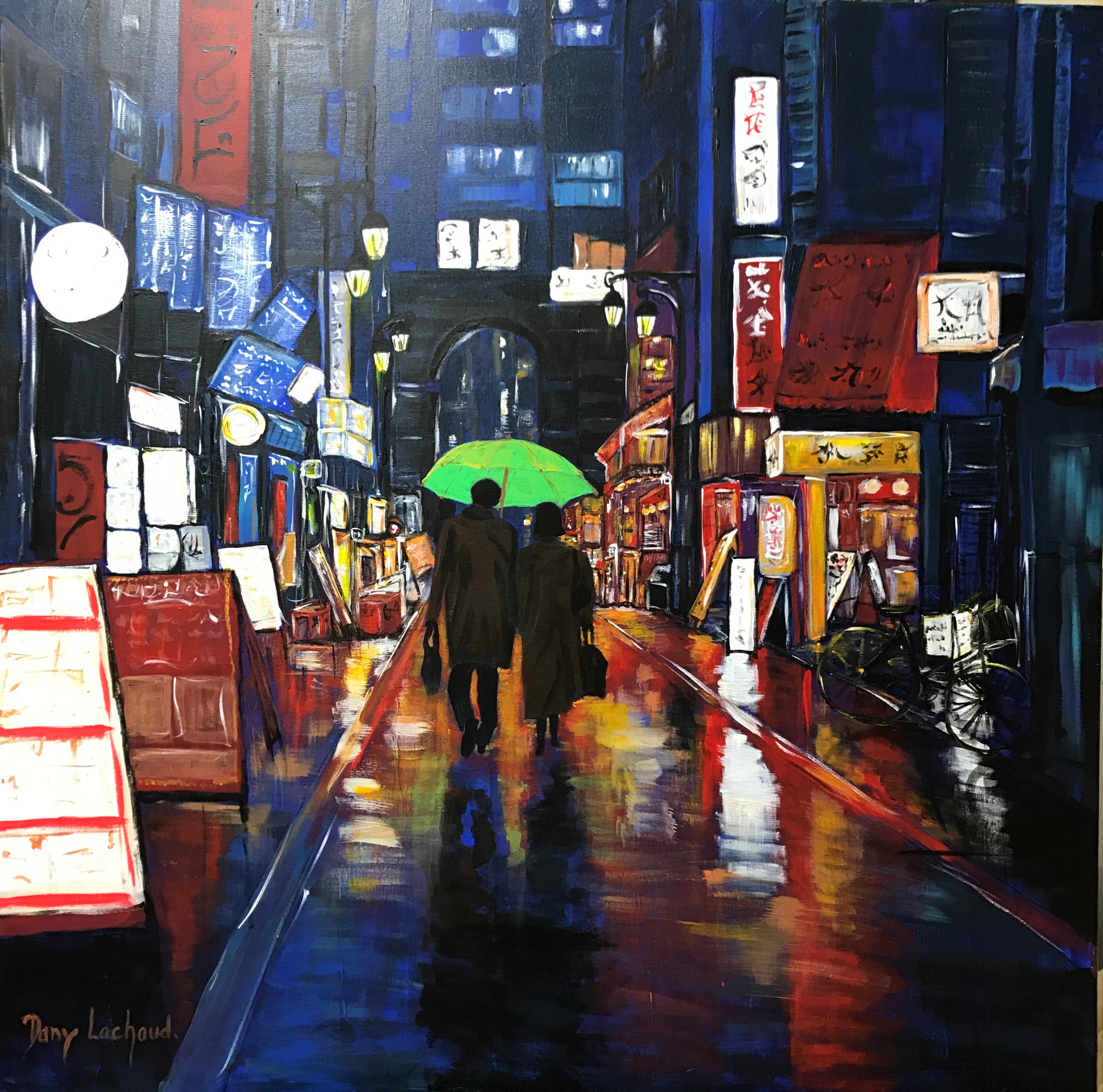 Shanghai, couple parapluie vert