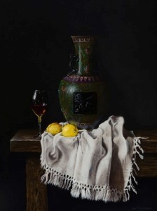 Still life with Cloisonné vase & lemons