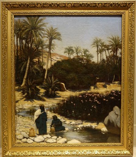 Charles Emmanuel JADIN - Pittura - Two Bedouin women at the bank of a wadi", E.JADIN, 1872
