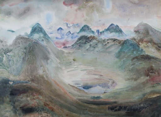 Raymond James COXON - Disegno Acquarello - Surreal mountainous landscape of the Pyrenees