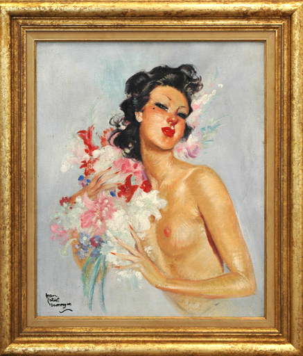 Jean Gabriel DOMERGUE - Pintura - Jeune Femme Au Bouquet