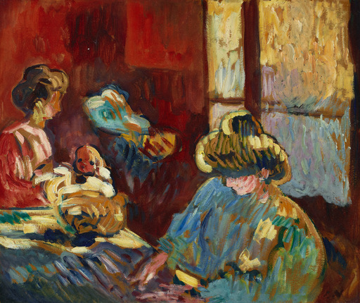Louis VALTAT - Painting - Maternité, femme en bleu devant la fenêtre