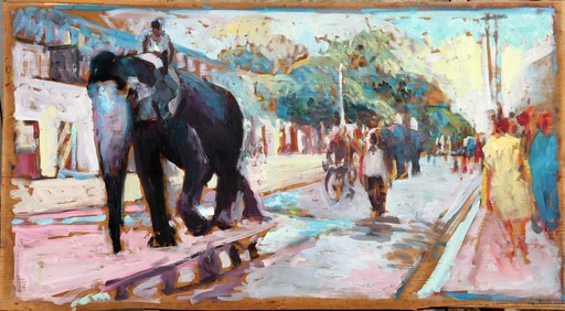Patrice LANDAUER - Painting - "LA PARADE DES ELEPHANTS"