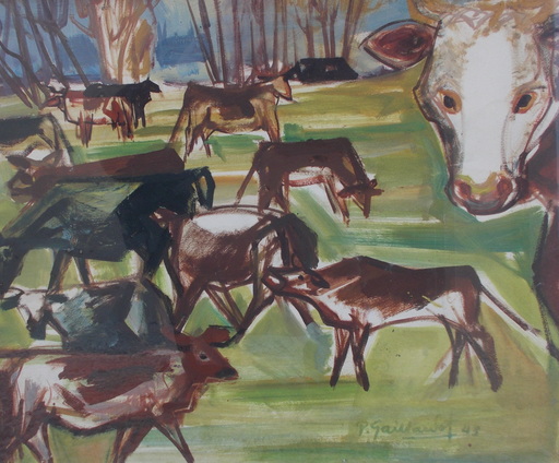 Pierre GAILLARDOT - Drawing-Watercolor - Les vaches