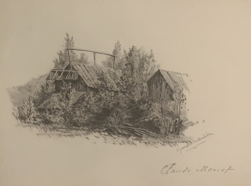 Claude MONET - Drawing-Watercolor - Cabanes en bois