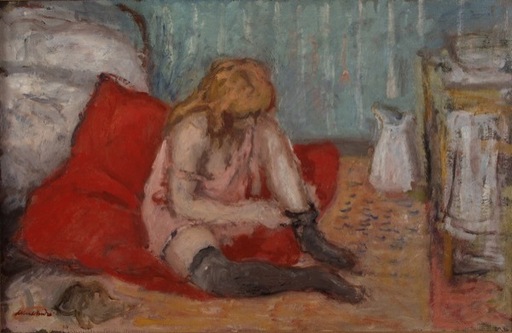 Albert ANDRÉ - Peinture - Femme mettant ses bas