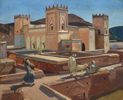 Jacques MAJORELLE - Painting - La Kasbah du Caïd Larbi Dardoui Targout, vallée du Souss