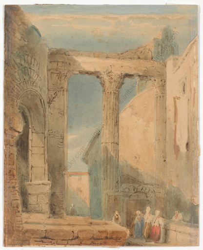 Samuel PROUT - Dibujo Acuarela - "The Temple of Minerva, Rome", watercolor, 1830/40s