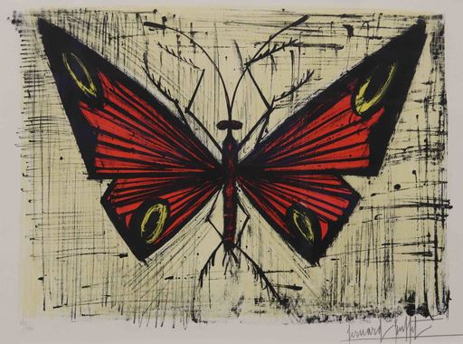Bernard BUFFET - Estampe-Multiple - Le papillon rouge et jaune