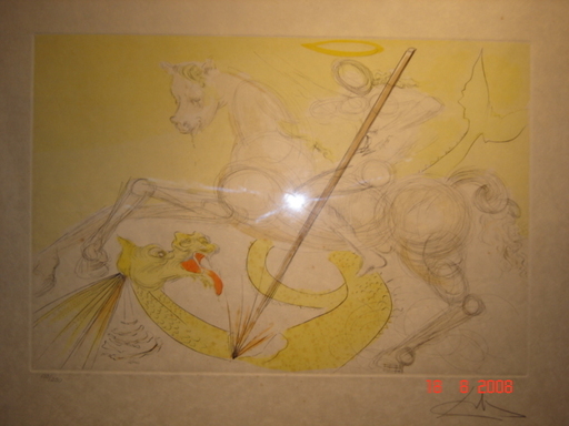 萨尔瓦多·达利 - 版画 - St Georges terrassant le dragon, superbe estampe aquarellée
