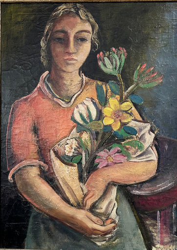 Oskar GAWELL - Painting - Frau mit Blumenstrauß