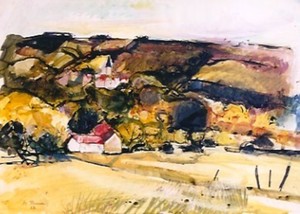 Michel JOUENNE - Drawing-Watercolor - Village En lle De France