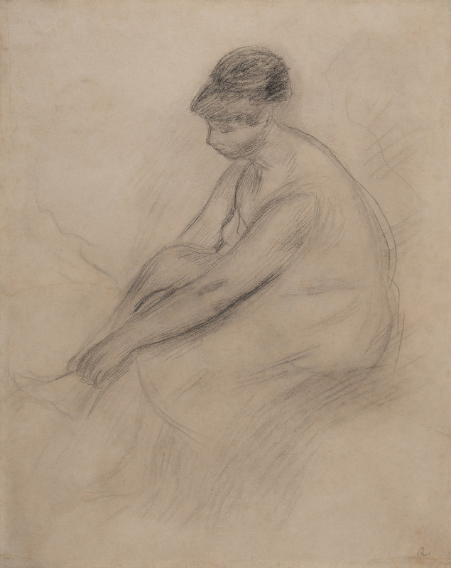 Pierre-Auguste RENOIR - Drawing-Watercolor - Femme se chaussant