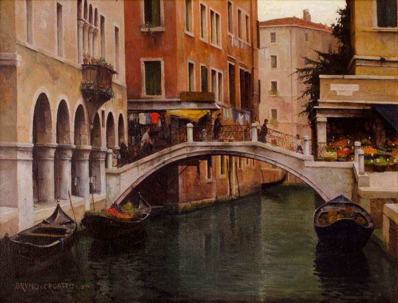 Bruno CROATTO - 绘画 - Canale a Venezia con ponte (1940)