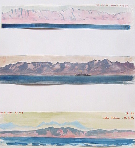 Paul MECHLEN - Dibujo Acuarela - Halbinsel Sinai - Rotes Meer (3x)