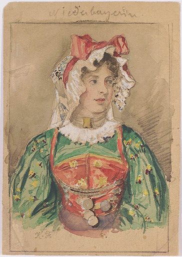 Carl FRÖSCHL - Disegno Acquarello - "Bavarian Woman", Watercolor, late 18th Century