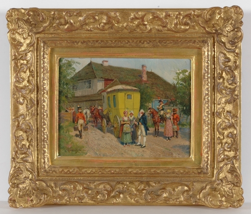 Emmanuel BACHRACH-BARÉE - Pintura - "At the Road Station", oil on panel, ca 1900 