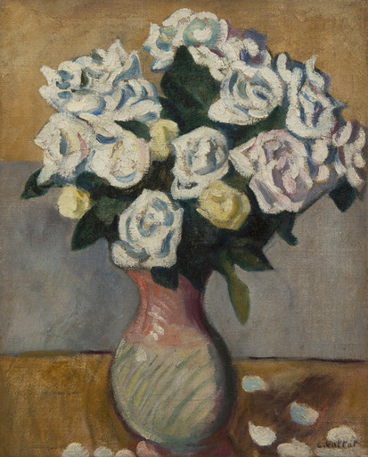 路易斯·瓦尔塔 - 绘画 - Bouquet de roses blanches
