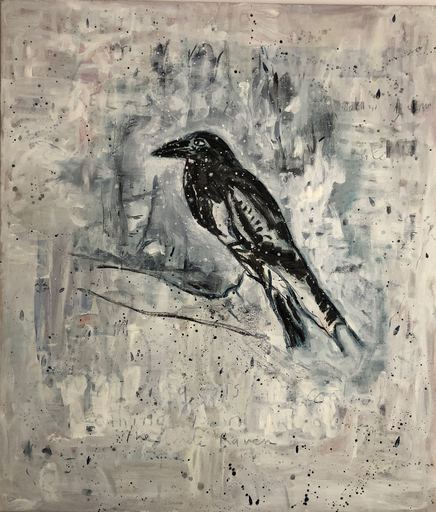Pascale SERRE - Painting - Corbeau sous la neige