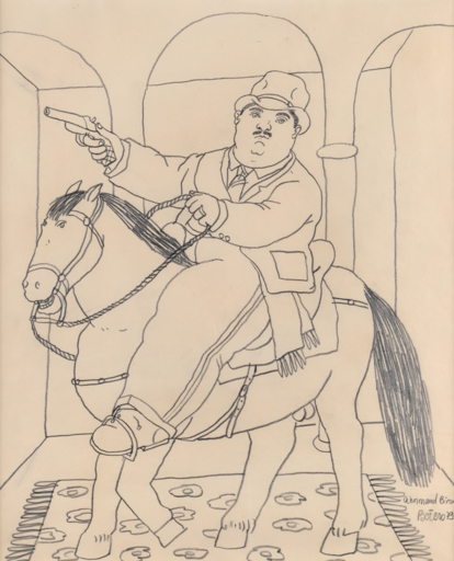 Fernando BOTERO - Disegno Acquarello - Man on horse