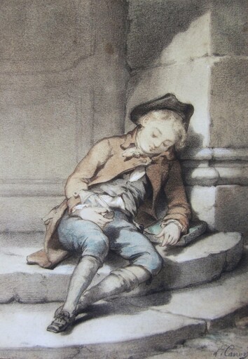 Hans v.Straschiripka CANON - Disegno Acquarello - Jeune garçon endormi