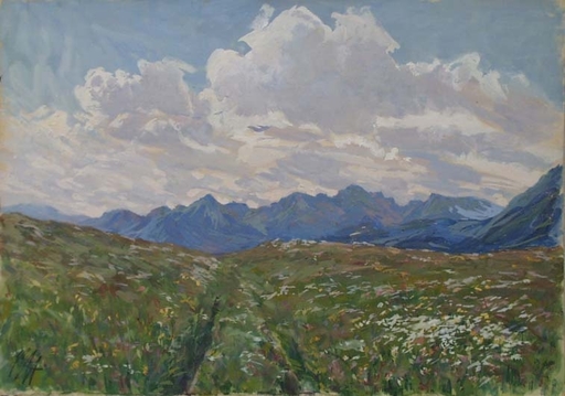Robert HEINRICH - Zeichnung Aquarell - "Summer in Mountains" by Robert Heinrich, ca 1910
