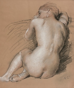 Antoine CALBET - Zeichnung Aquarell - Femme nue vue de dos