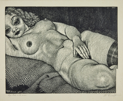 Eduard WIIRALT - Grabado - Lamav akt kanepiriidel, II" Reclining  nude on hemp, II