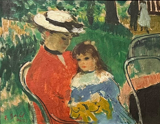 François GALL - Painting - Eugénie et Marie-Lize enfants dans un parc