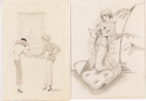 Emy RONA - Zeichnung Aquarell - "Two Drawings", 1930s