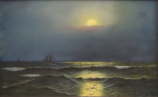 Ernest RUDOLPH - Disegno Acquarello - "Moonlit Sea"
