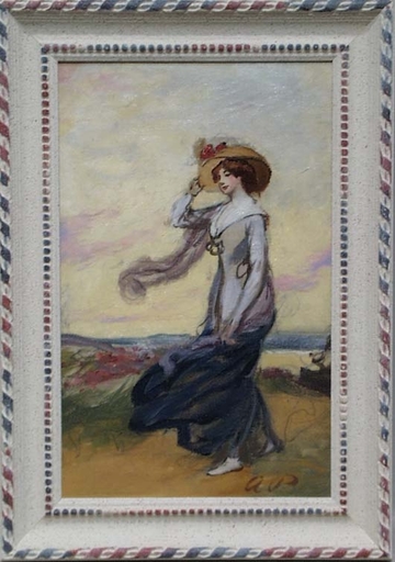 Adolf PIRSCH - Painting - "Young Lady in Dune Landscape" by Adolf Pirsch, ca 1910