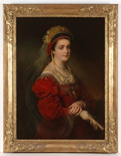 Friedrich Ritter VON AMERLING - 绘画 - "Portrait of Artist's Wife", ca 1880, Oil on Canvas