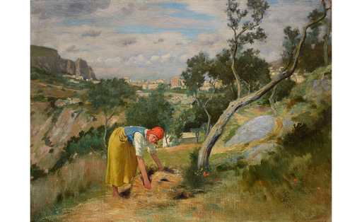 Charles Caryl COLEMAN - Painting - Contadina a lavoro nei campi a Capri 