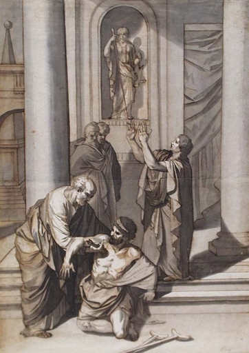 Johann Georg SCHÜTZ - Dessin-Aquarelle - "Apostle Peter Heals the Crippled Man", 18th/19th Century
