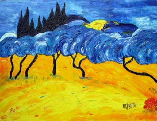 Marie-France BUSSET - Painting - Les Oliviers Bleus