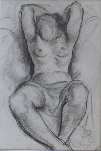 Gustave François BARRAUD - Dibujo Acuarela - Reclining Female Nude