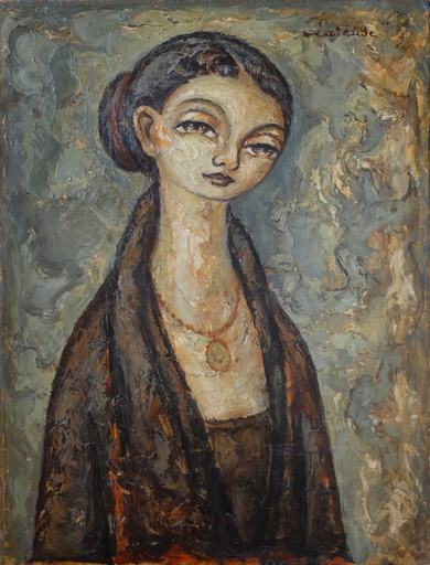 Jean LAREUSE - Painting - Jeune femme au médaillon