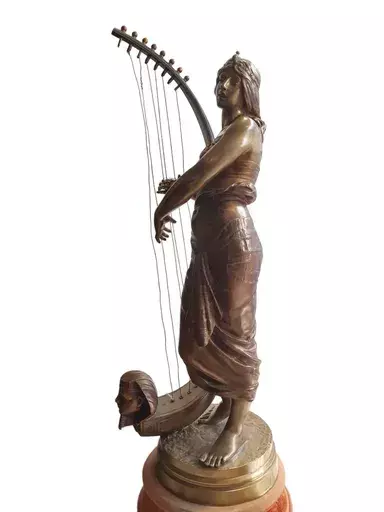Georges Charles COUDRAY - Skulptur Volumen - Joueuse De Harpe égyptienne En Bronze
