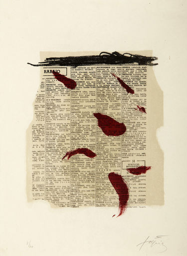 安东尼•塔皮埃斯 - 版画 - Taches Rouges au Journal
