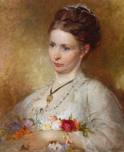 George Elgar HICKS - Painting - A portrait of Mrs W. Butt