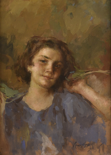 Rinaldo AGAZZI - Painting - Portrait of a girl