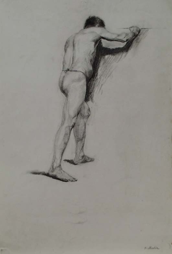 Karl MEDIZ - Dessin-Aquarelle - "Male Nude" by Karl Mediz,  late 19th Century