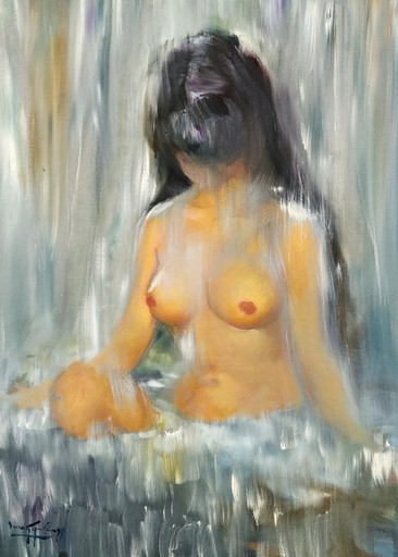 余龍義 - 绘画 - waterfall nude