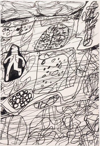 Jean DUBUFFET - Drawing-Watercolor - Paysage chamanique avec un personnage (24 août 1980)