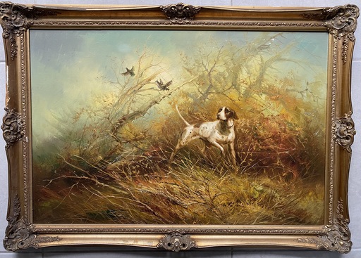 Eugène KINGMAN - Peinture - Pointer Gun Dog Flushing out the Pheasant