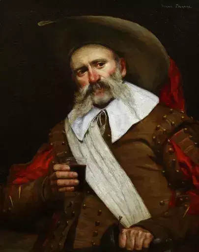 Horace Raoul COLMAIRE - Pintura - Oil Portrait of a musketeer huile sur toile un mousquetaire
