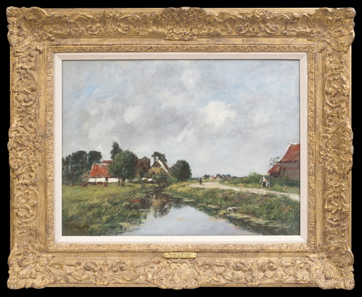 Eugène BOUDIN - Painting - Hameau et Rivière aux environs de Dunkerque